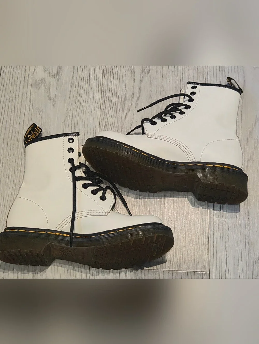 Dr. Martens White Leather Boots with Black Laces